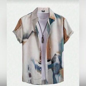 ROMWE Multicolor Abstract Button Down Shirt